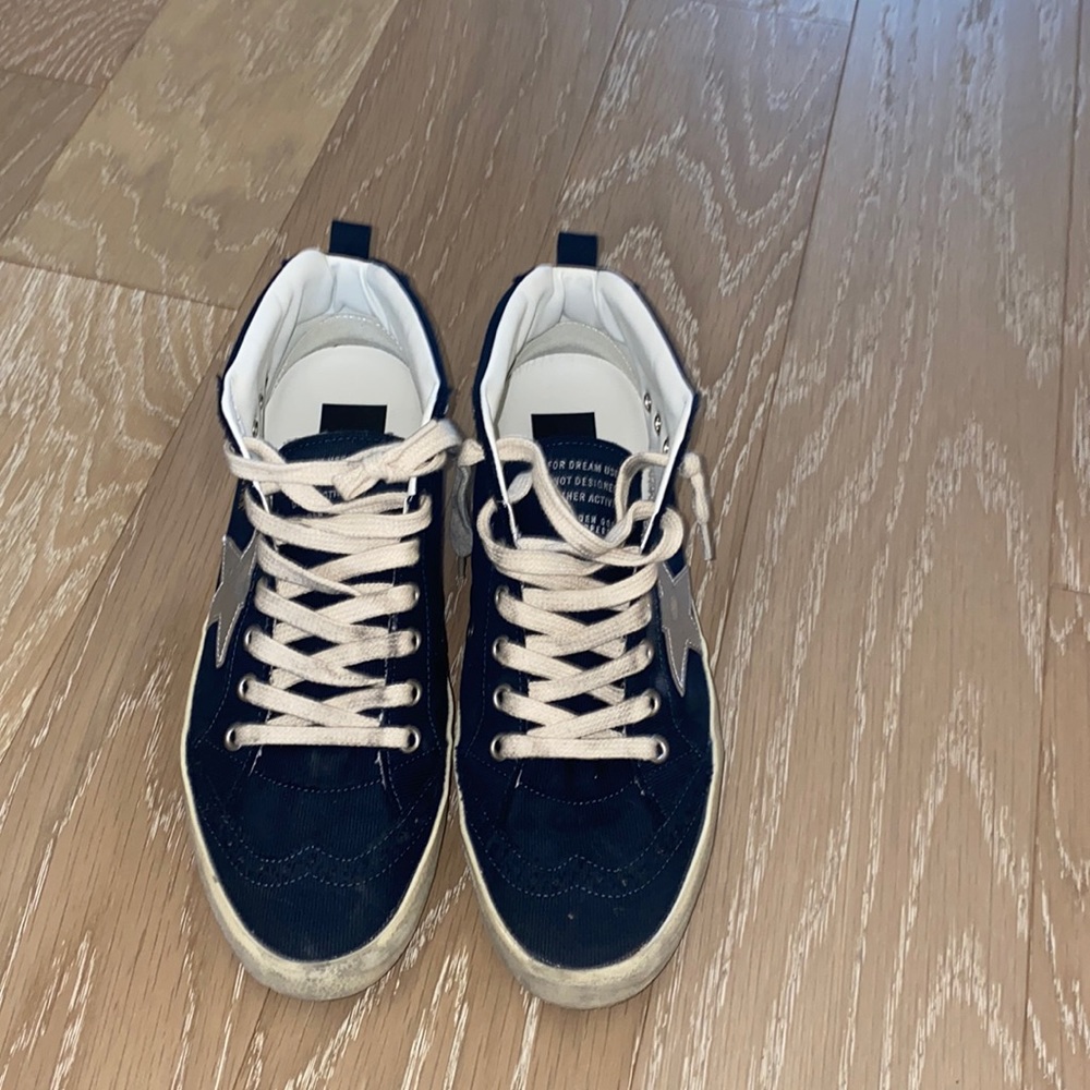 Golden Goose Navy and White High-Top Sneakers